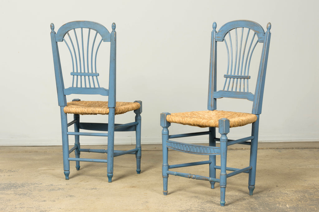 Set of 6 Early 20th Century French Louis XVI Style Painted Rush Dining Chairs