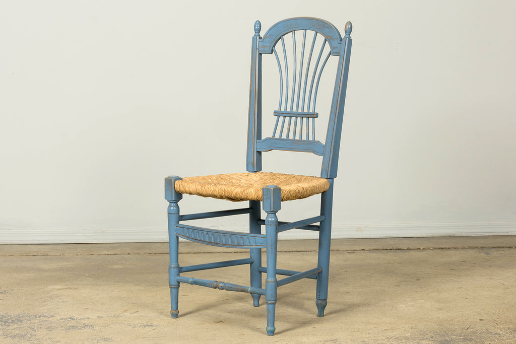 Set of 6 Early 20th Century French Louis XVI Style Painted Rush Dining Chairs