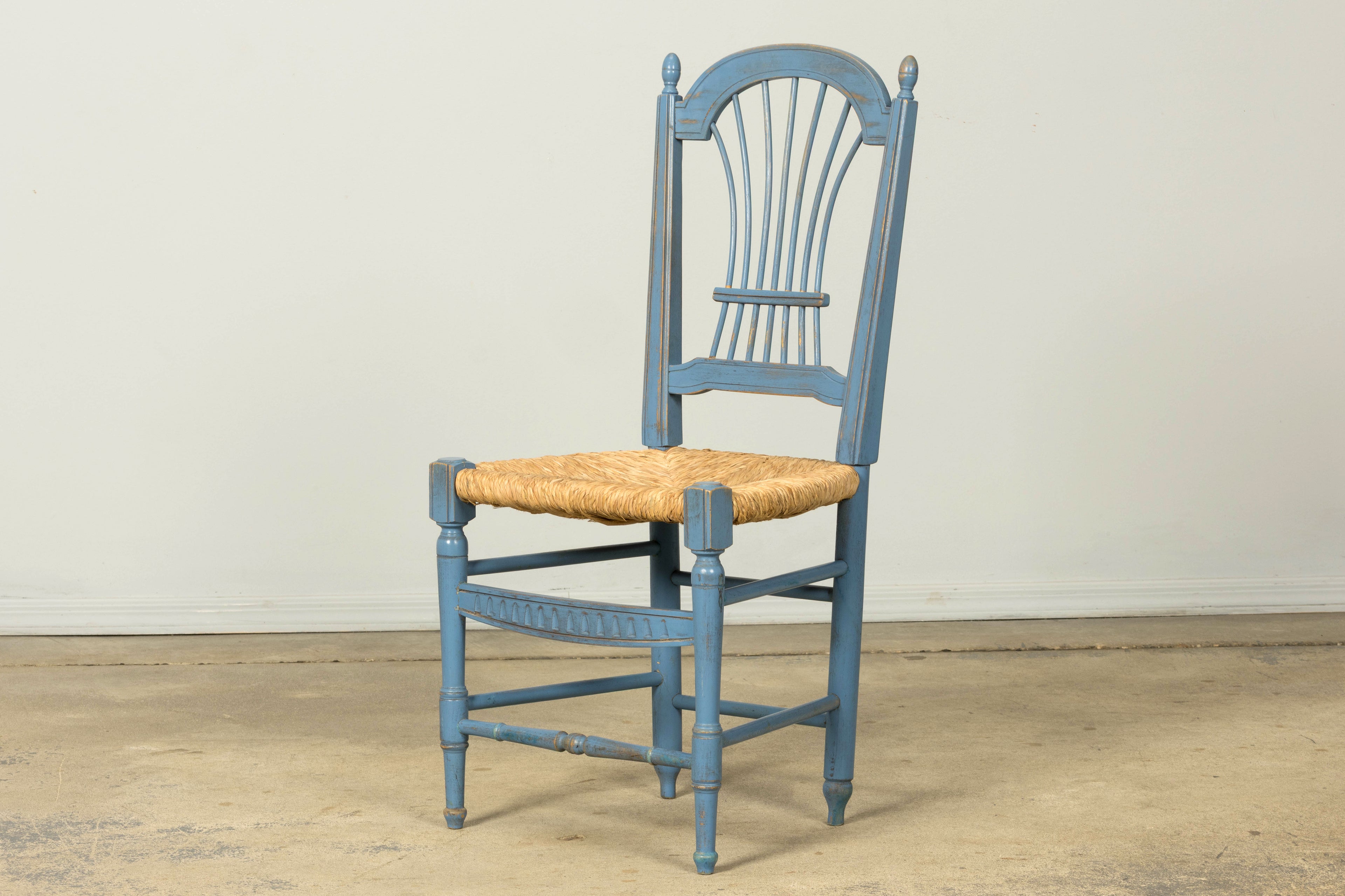 Set of 6 Early 20th Century French Louis XVI Style Painted Rush Dining Chairs