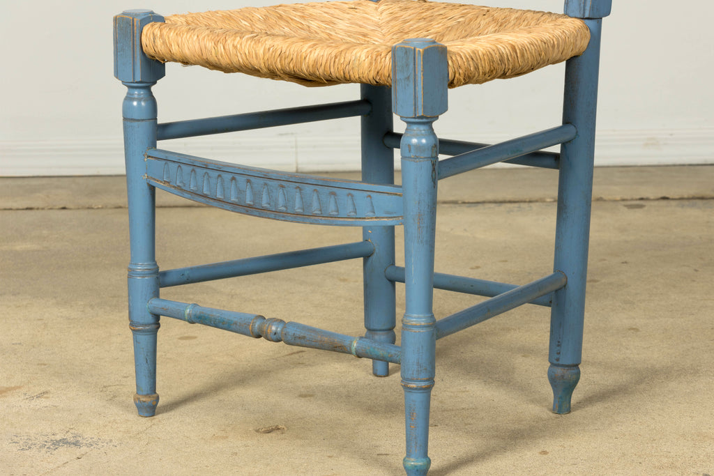 Set of 6 Early 20th Century French Louis XVI Style Painted Rush Dining Chairs