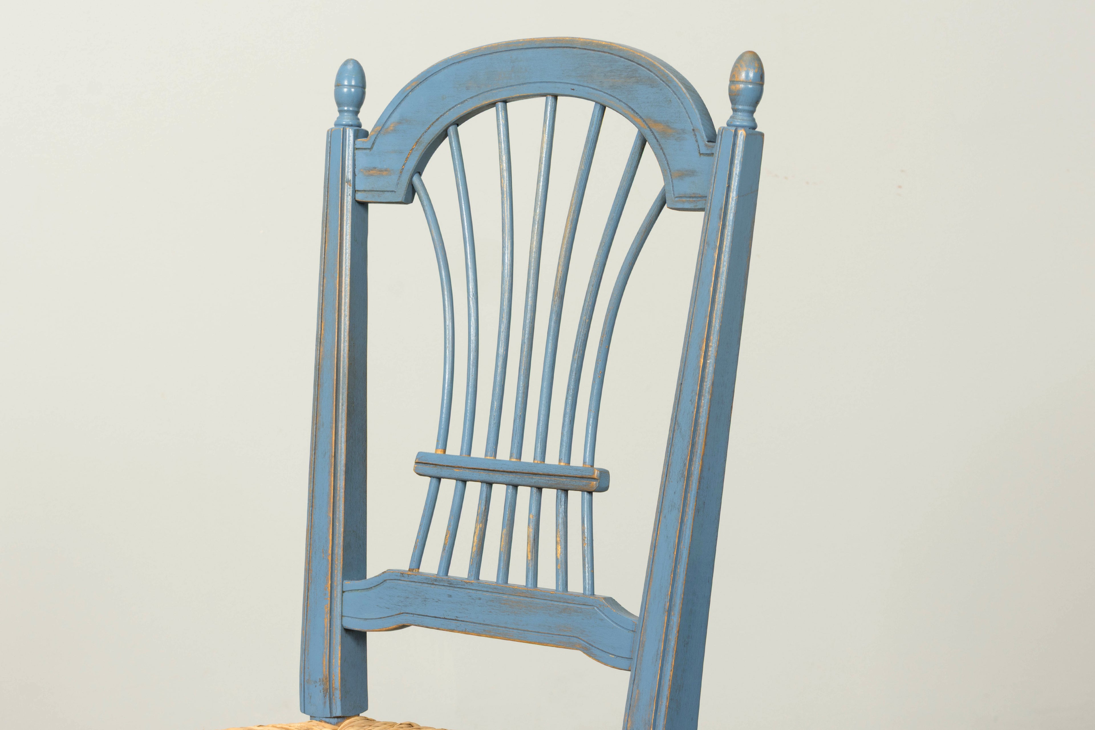 Set of 6 Early 20th Century French Louis XVI Style Painted Rush Dining Chairs