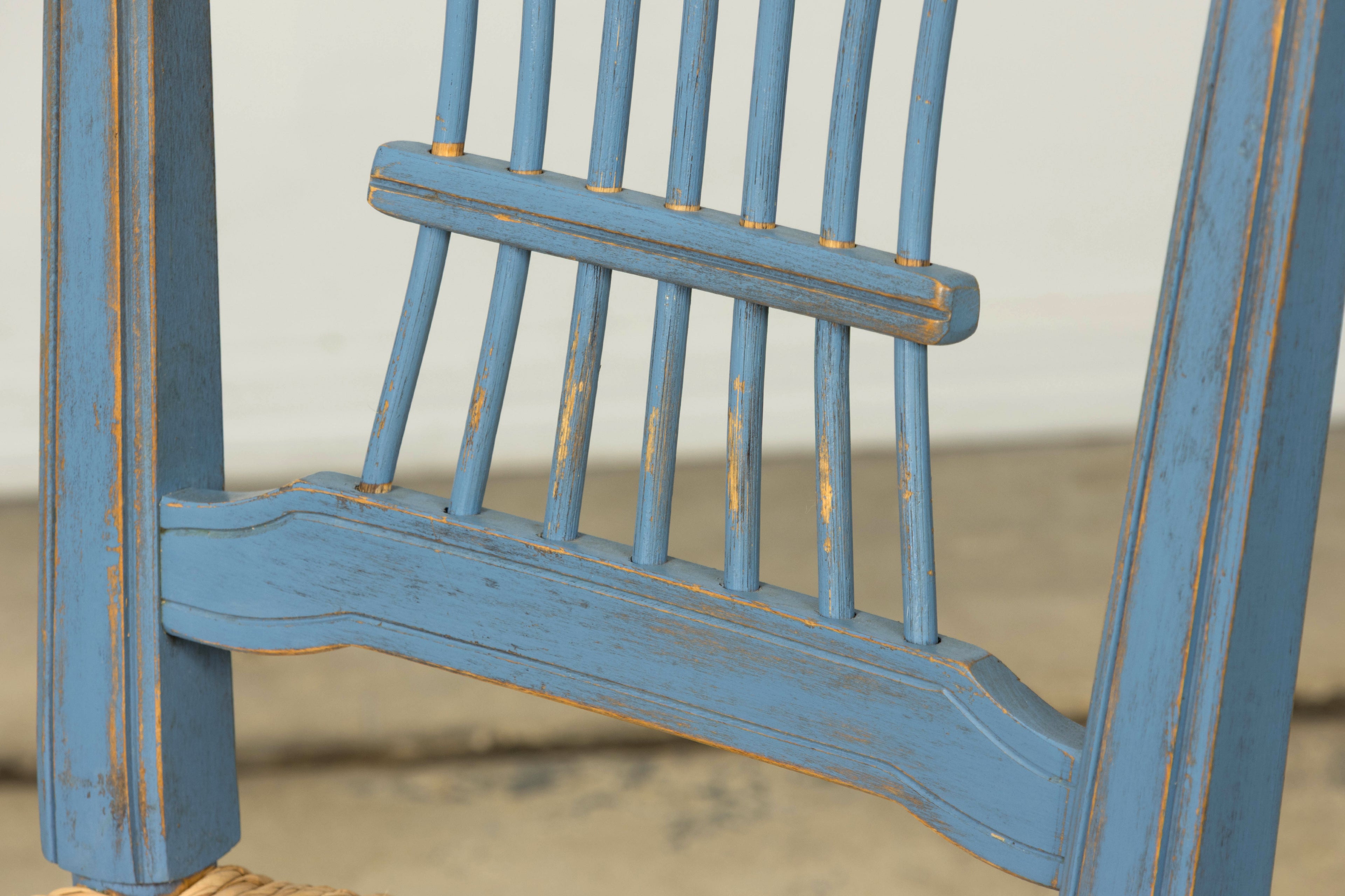 Set of 6 Early 20th Century French Louis XVI Style Painted Rush Dining Chairs