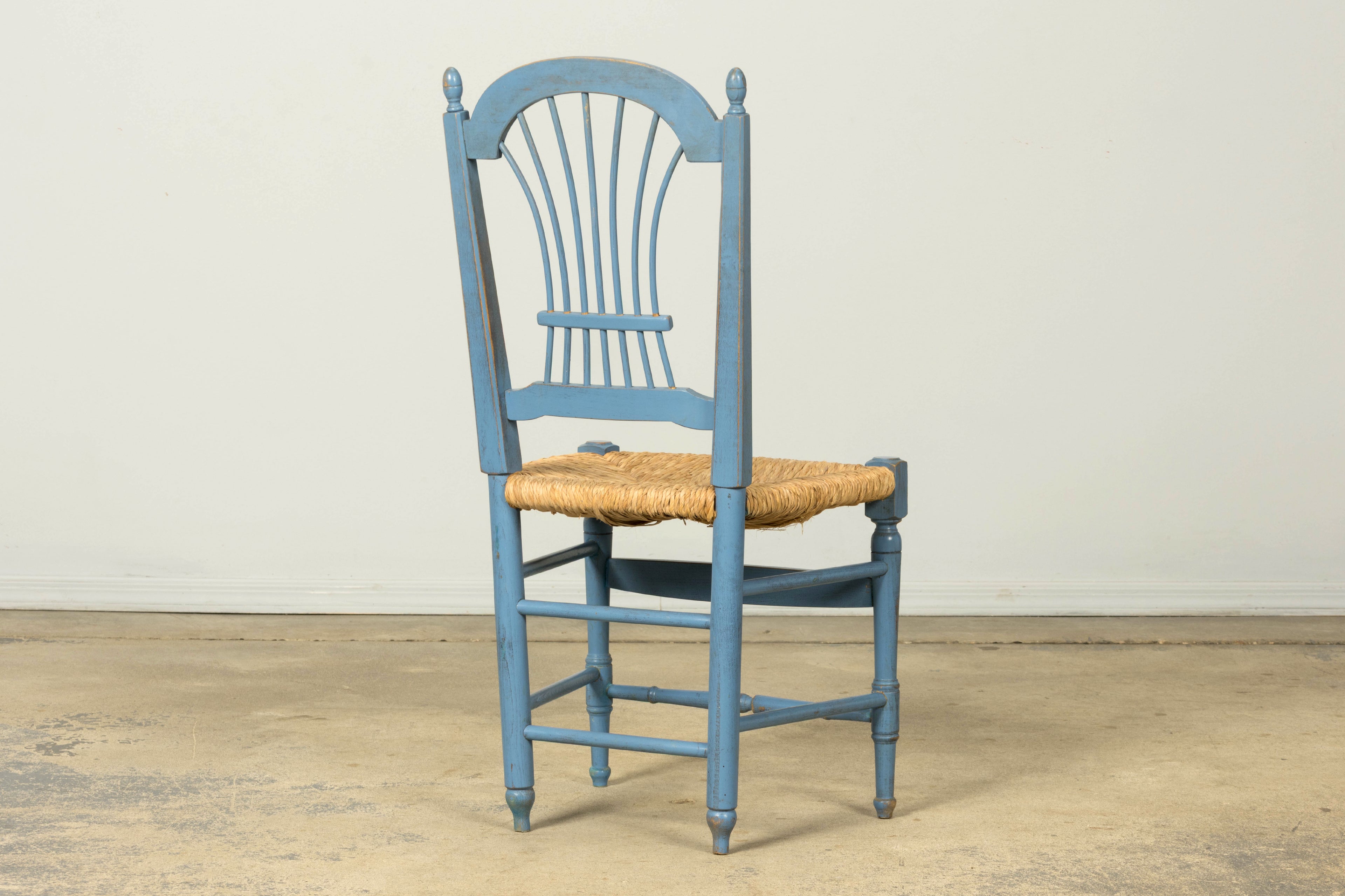 Set of 6 Early 20th Century French Louis XVI Style Painted Rush Dining Chairs