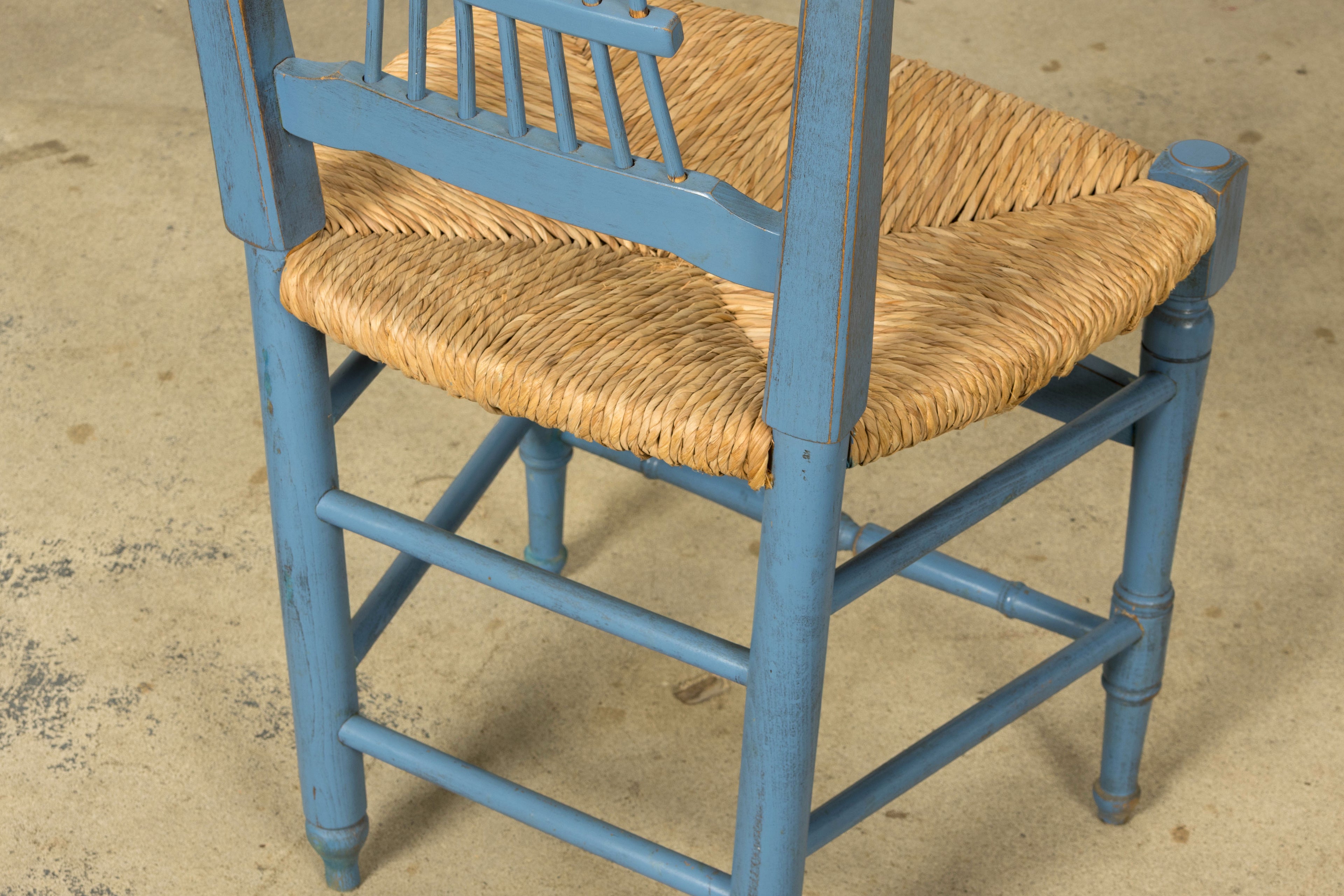 Set of 6 Early 20th Century French Louis XVI Style Painted Rush Dining Chairs