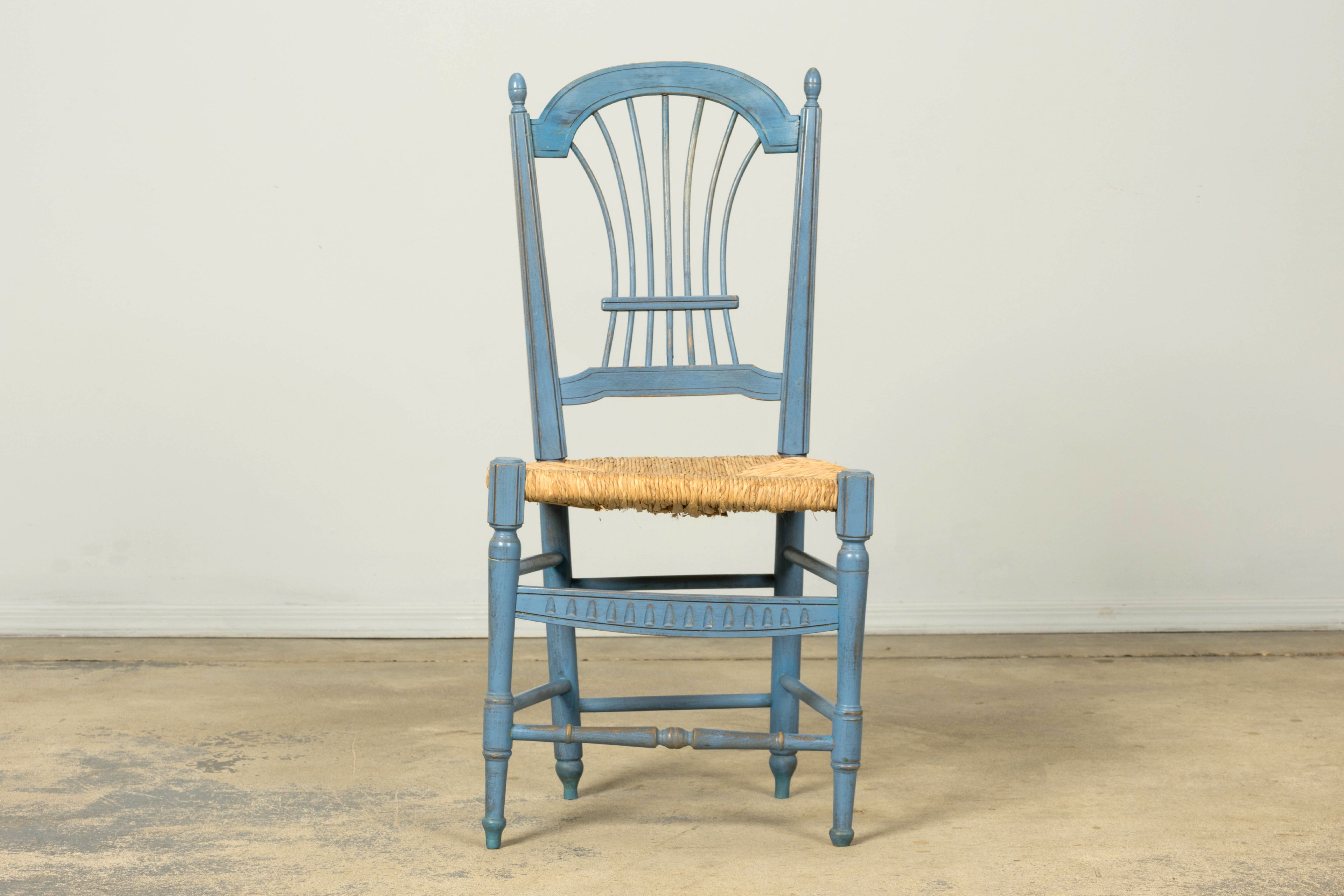 Set of 6 Early 20th Century French Louis XVI Style Painted Rush Dining Chairs