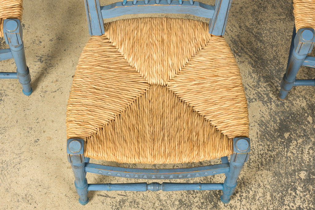Set of 6 Early 20th Century French Louis XVI Style Painted Rush Dining Chairs
