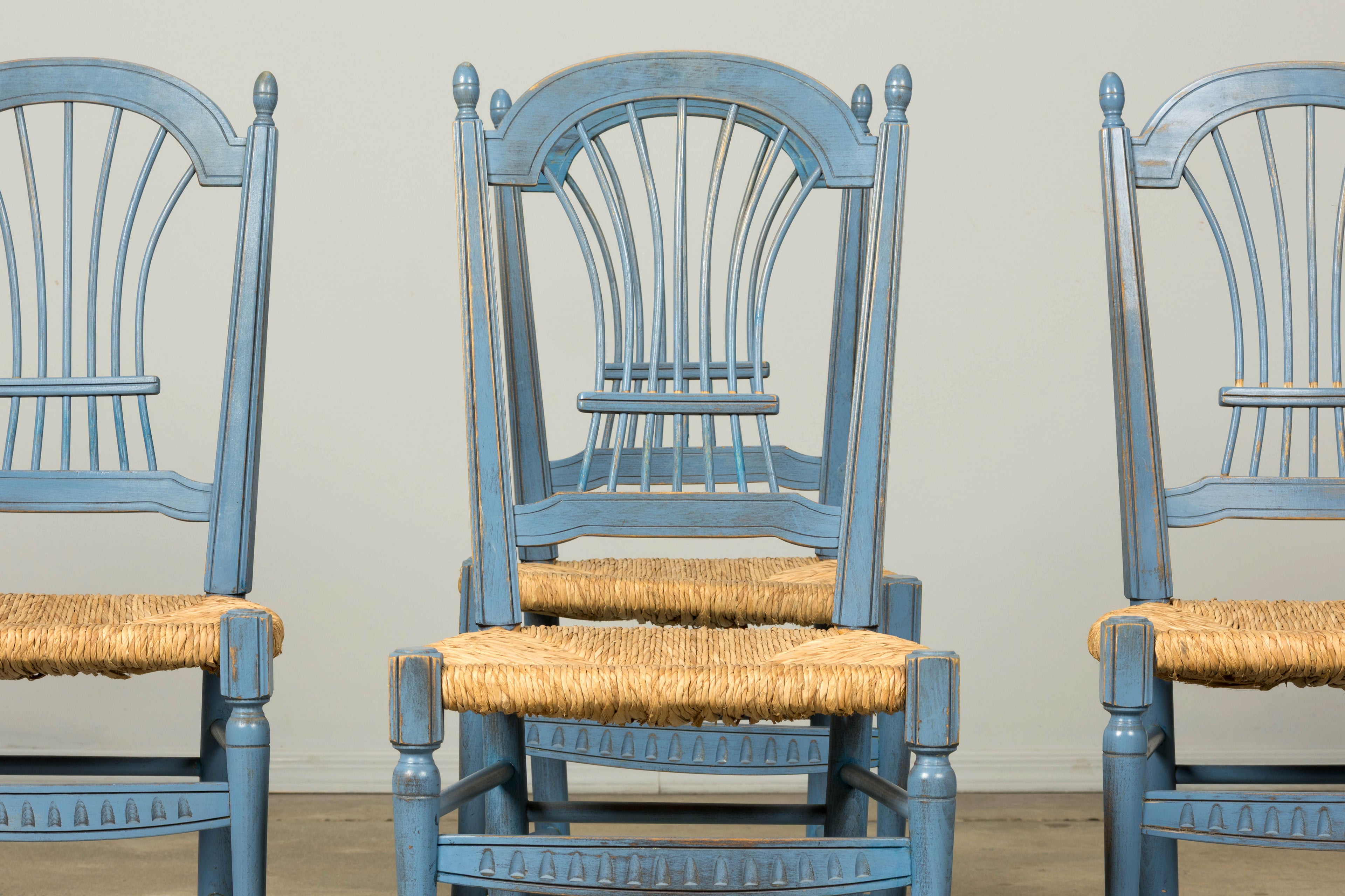Set of 6 Early 20th Century French Louis XVI Style Painted Rush Dining Chairs