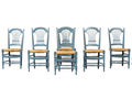 Set of 6 Early 20th Century French Louis XVI Style Painted Rush Dining Chairs