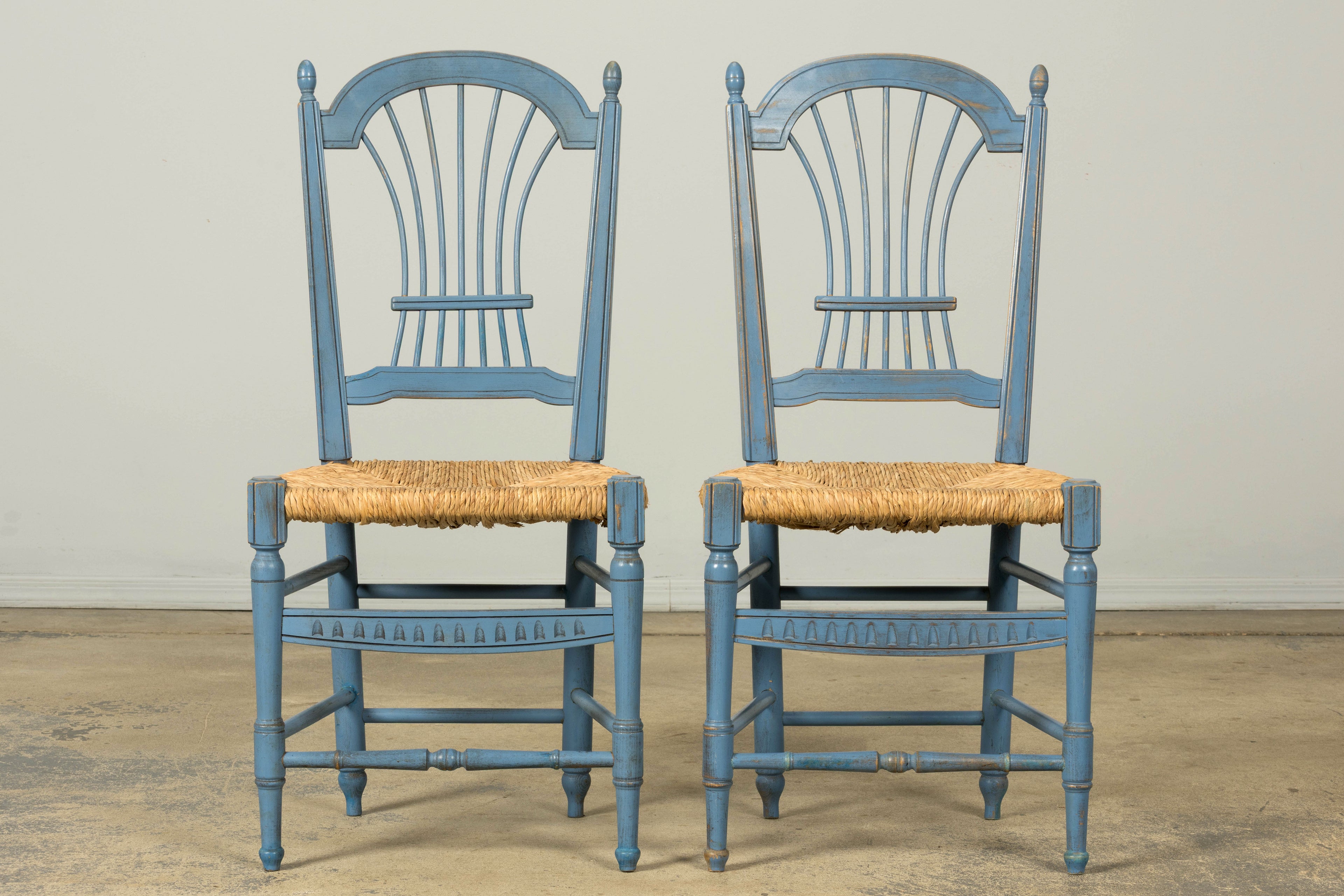 Set of 6 Early 20th Century French Louis XVI Style Painted Rush Dining Chairs