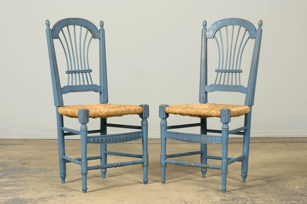 Set of 6 Early 20th Century French Louis XVI Style Painted Rush Dining Chairs