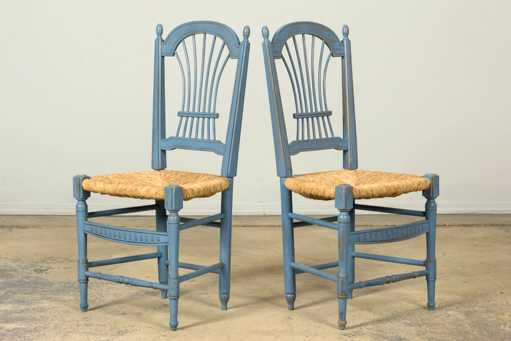 Set of 6 Early 20th Century French Louis XVI Style Painted Rush Dining Chairs