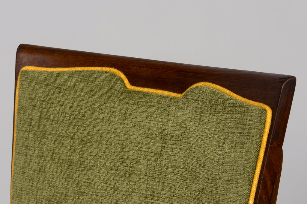 Set of 6 French Art Deco Maple Dining Chairs in Yellow and Moss Green, 1930s