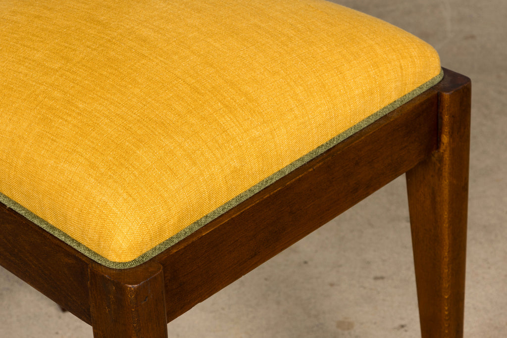 Set of 6 French Art Deco Maple Dining Chairs in Yellow and Moss Green, 1930s