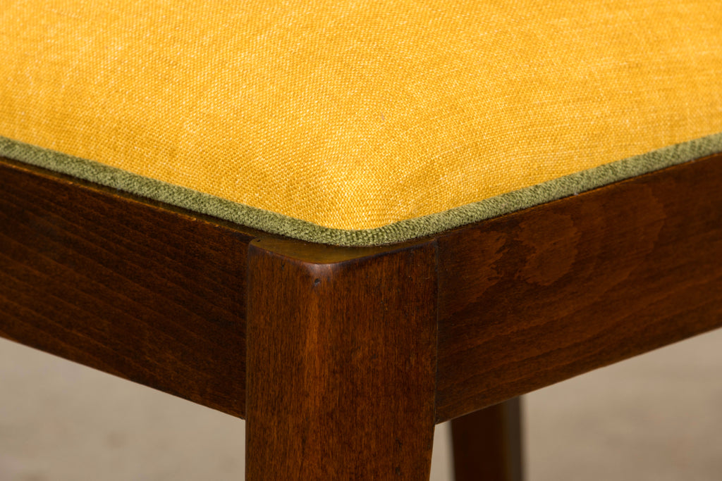 Set of 6 French Art Deco Maple Dining Chairs in Yellow and Moss Green, 1930s