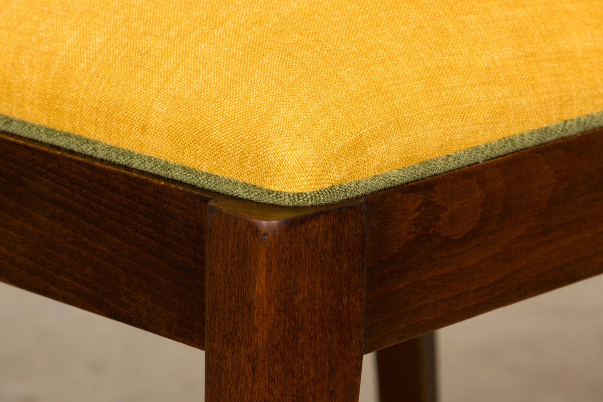 Set of 6 French Art Deco Maple Dining Chairs in Yellow and Moss Green, 1930s