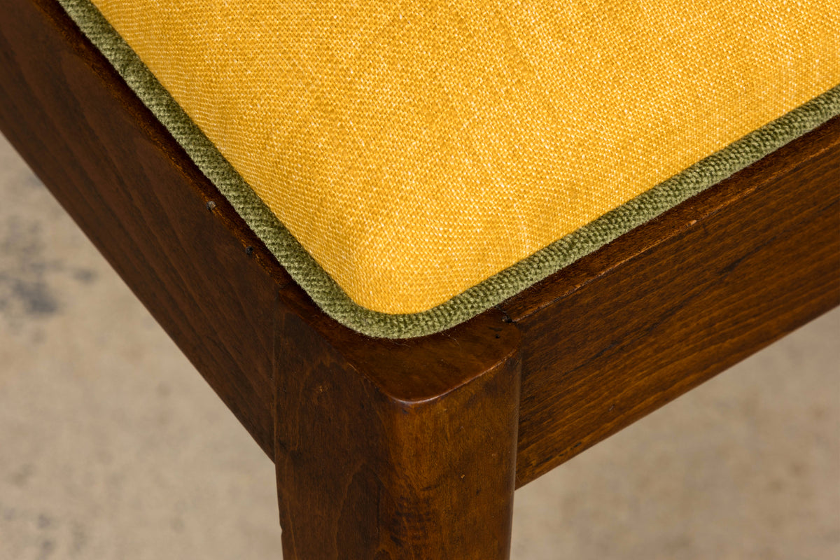 Set of 6 French Art Deco Maple Dining Chairs in Yellow and Moss Green, 1930s