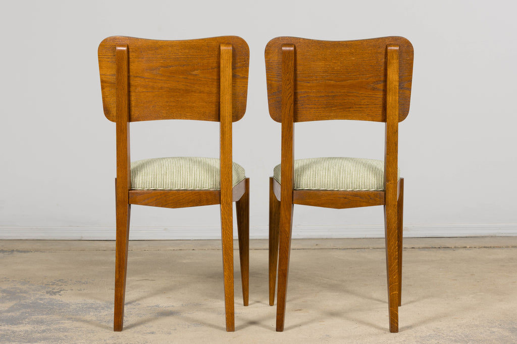 Set of Six French Art Deco Dining Chairs, Oak & Chenille, 1930s