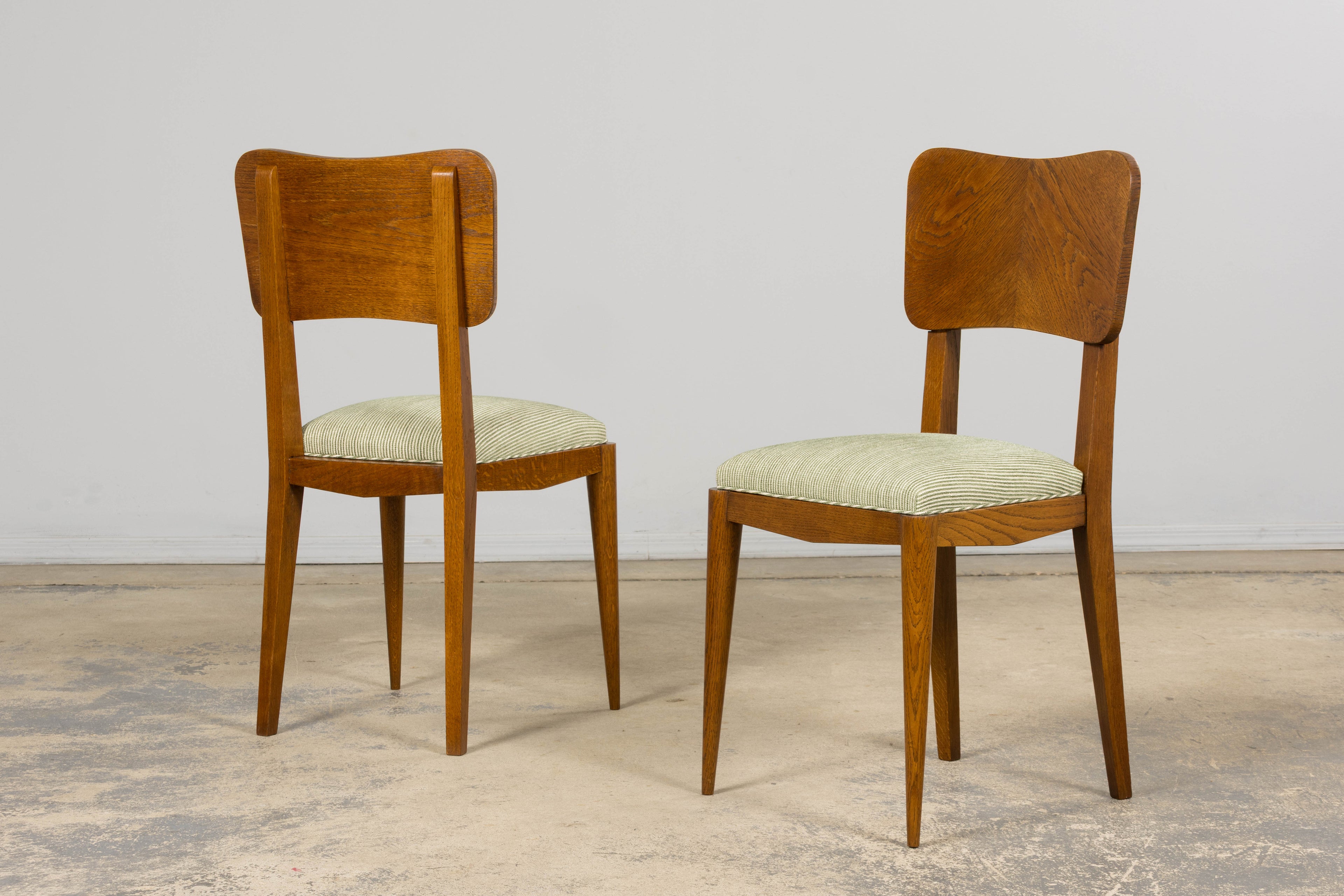 Set of Six French Art Deco Dining Chairs, Oak & Chenille, 1930s
