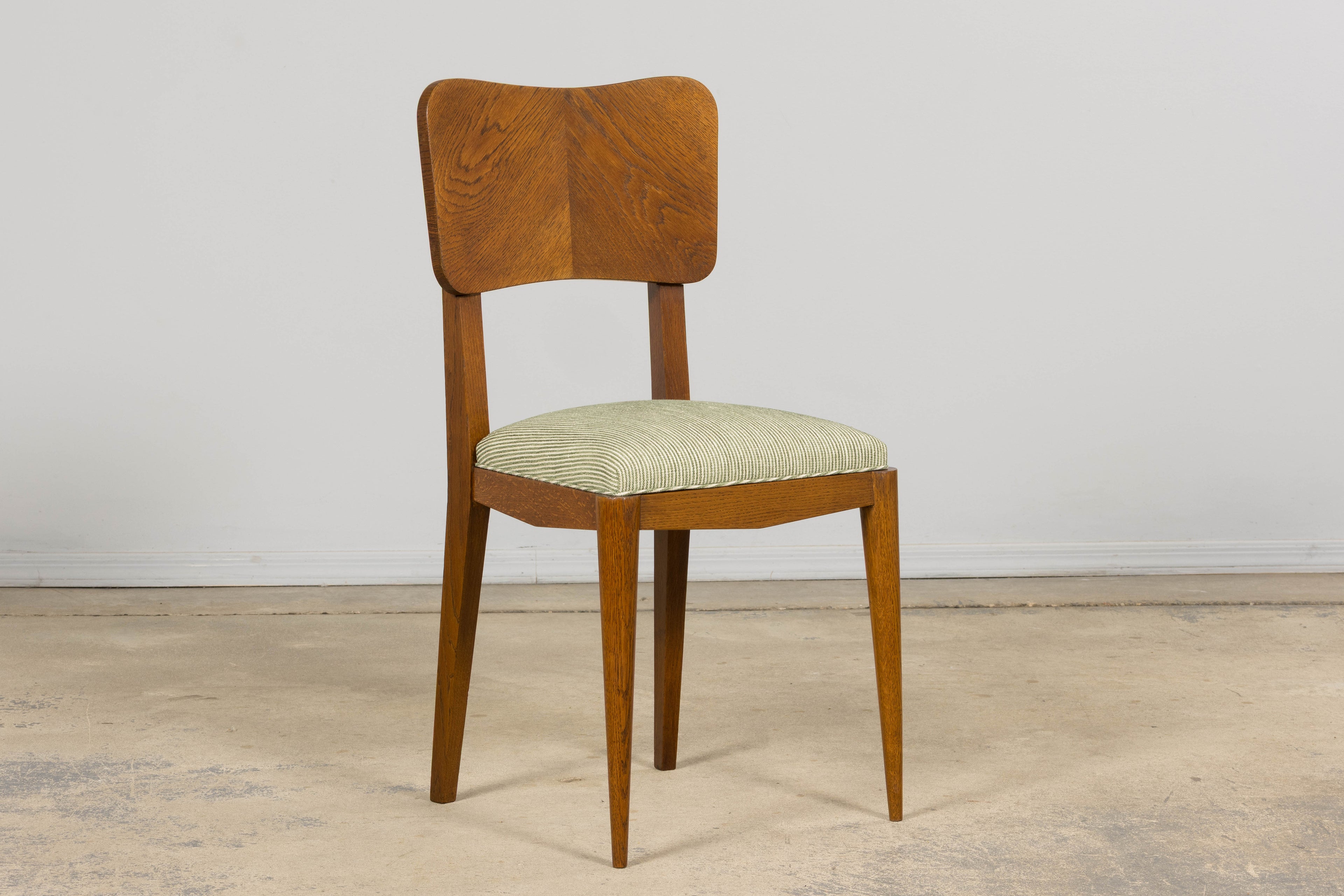 Set of Six French Art Deco Dining Chairs, Oak & Chenille, 1930s