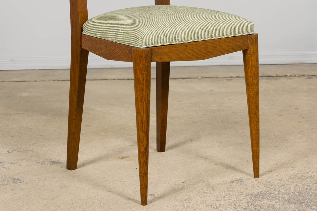 Set of Six French Art Deco Dining Chairs, Oak & Chenille, 1930s