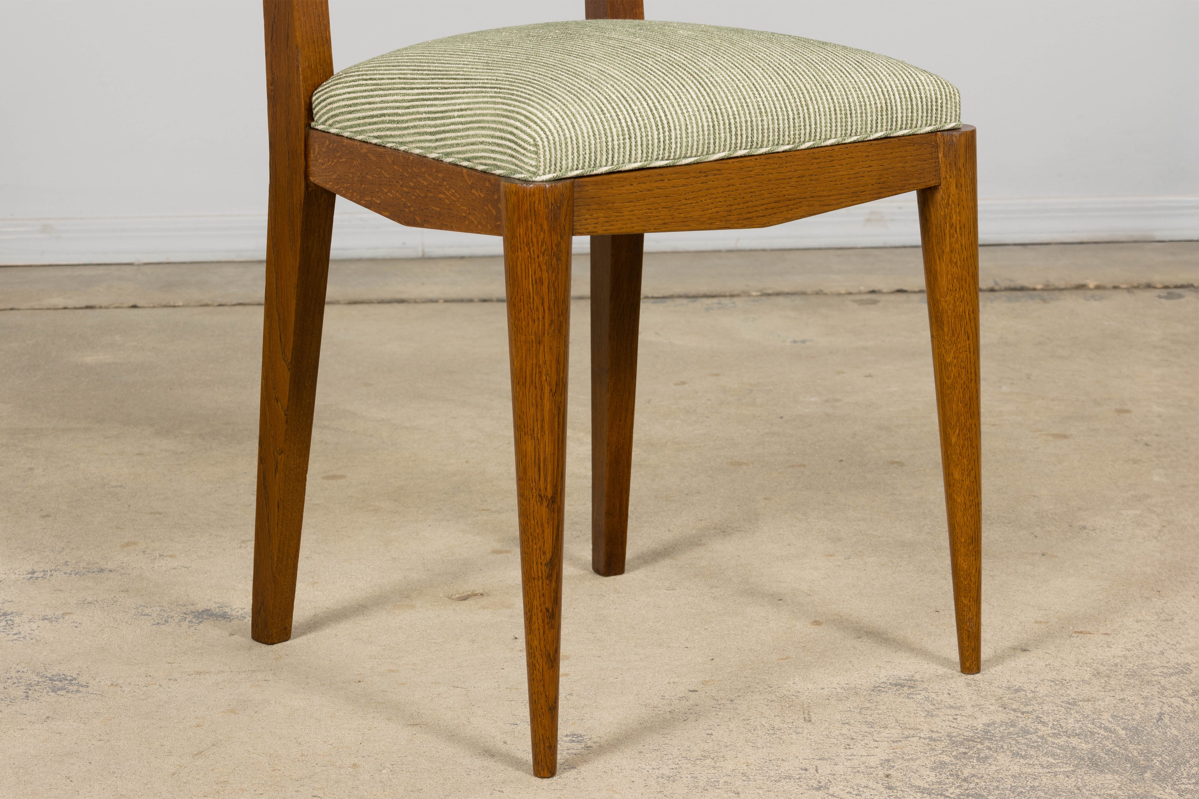 Set of Six French Art Deco Dining Chairs, Oak & Chenille, 1930s