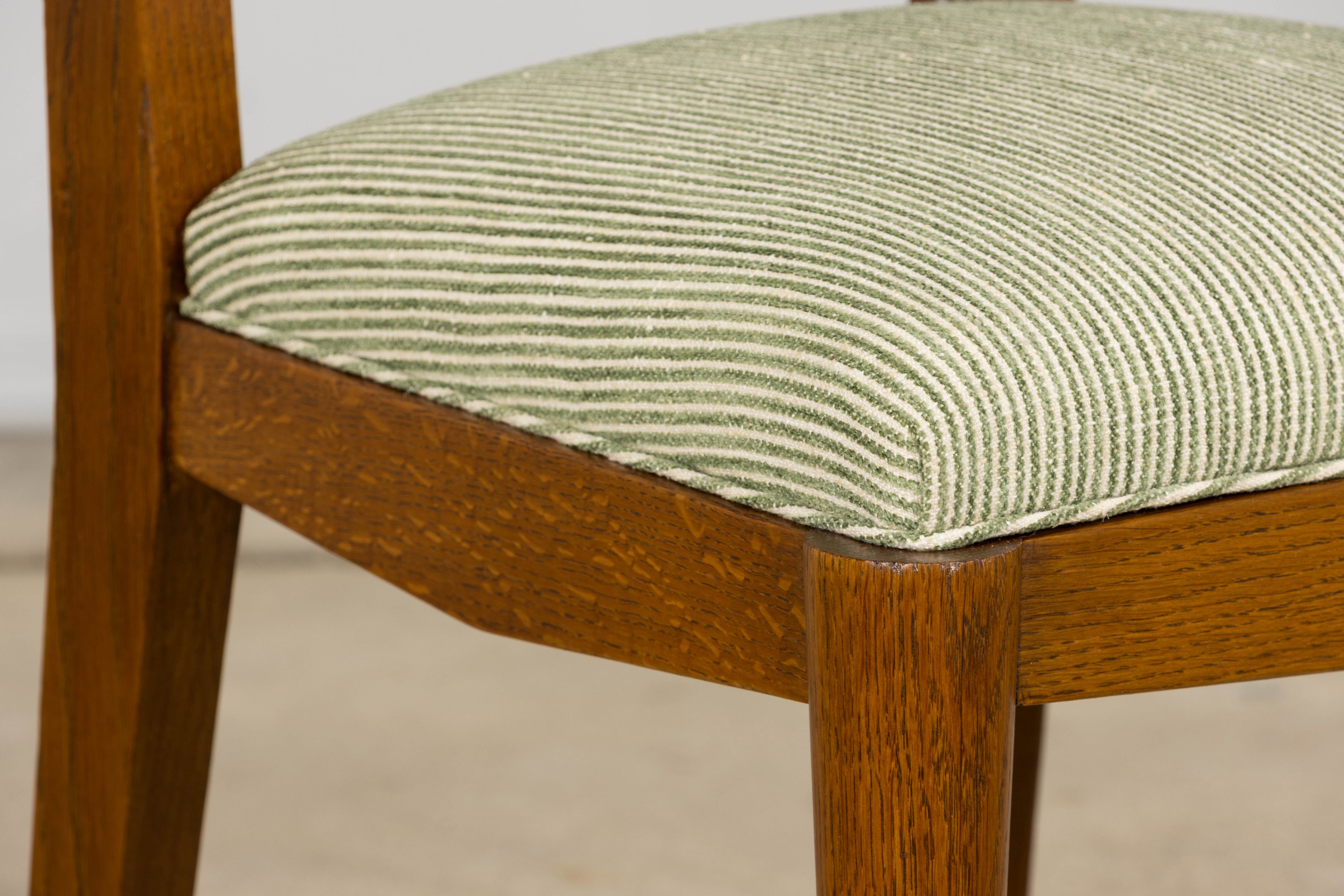 Set of Six French Art Deco Dining Chairs, Oak & Chenille, 1930s