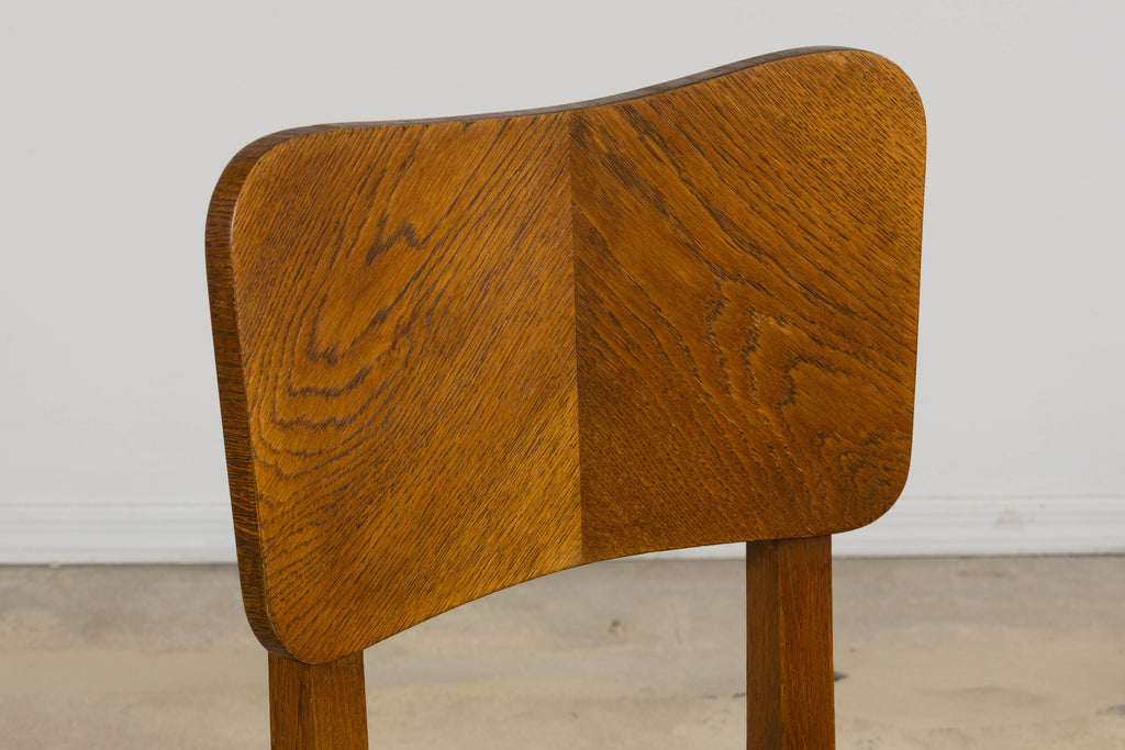 Set of Six French Art Deco Dining Chairs, Oak & Chenille, 1930s