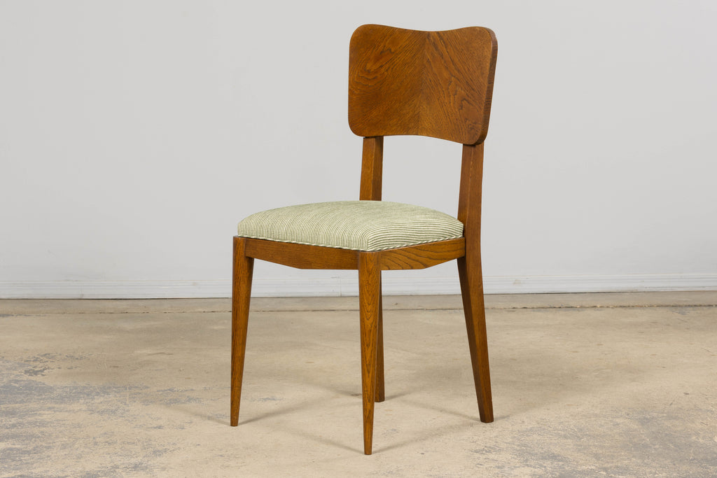 Set of Six French Art Deco Dining Chairs, Oak & Chenille, 1930s