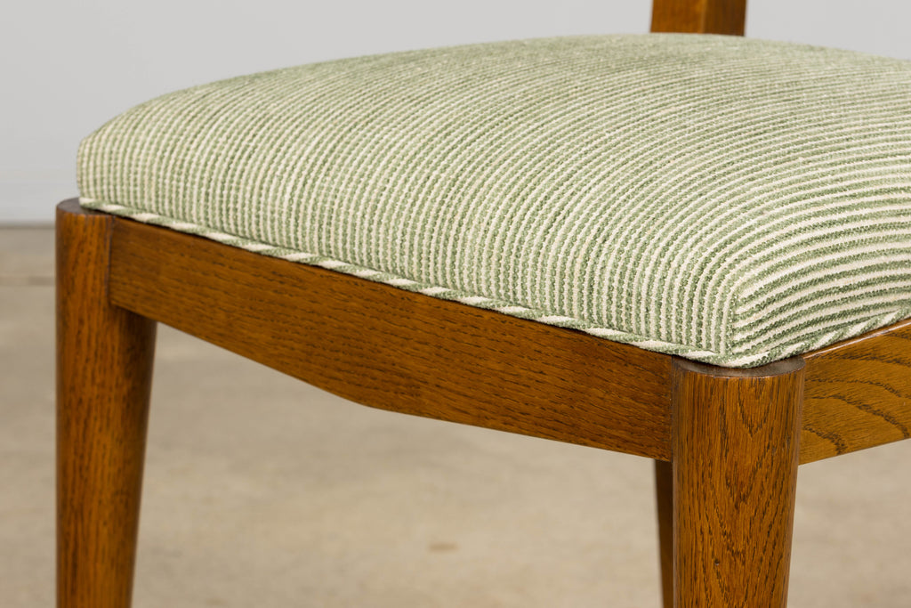 Set of Six French Art Deco Dining Chairs, Oak & Chenille, 1930s