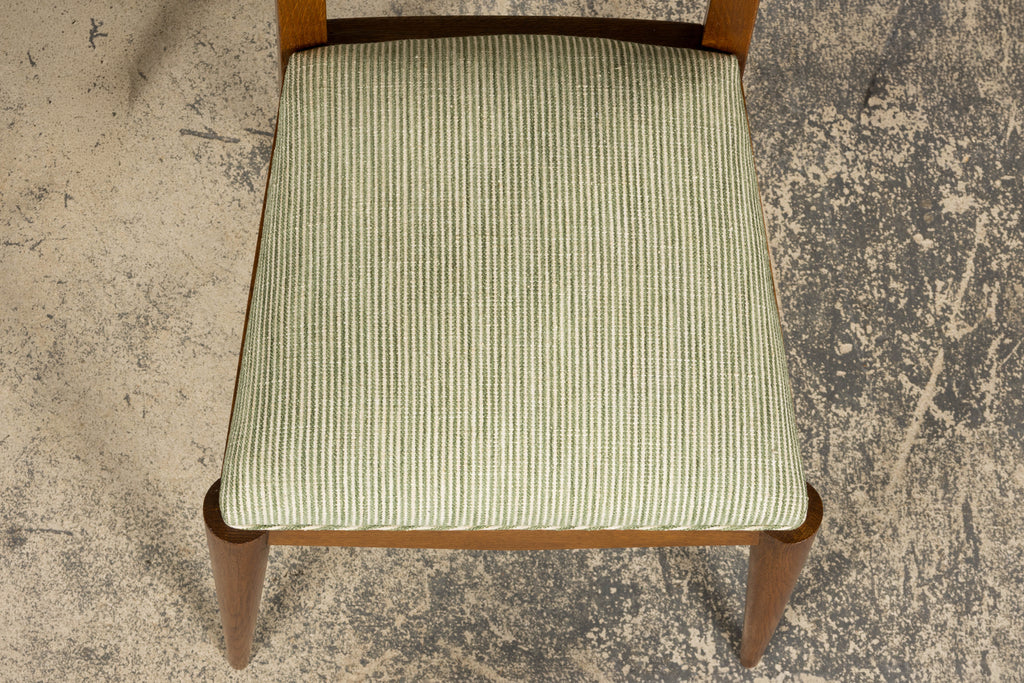Set of Six French Art Deco Dining Chairs, Oak & Chenille, 1930s