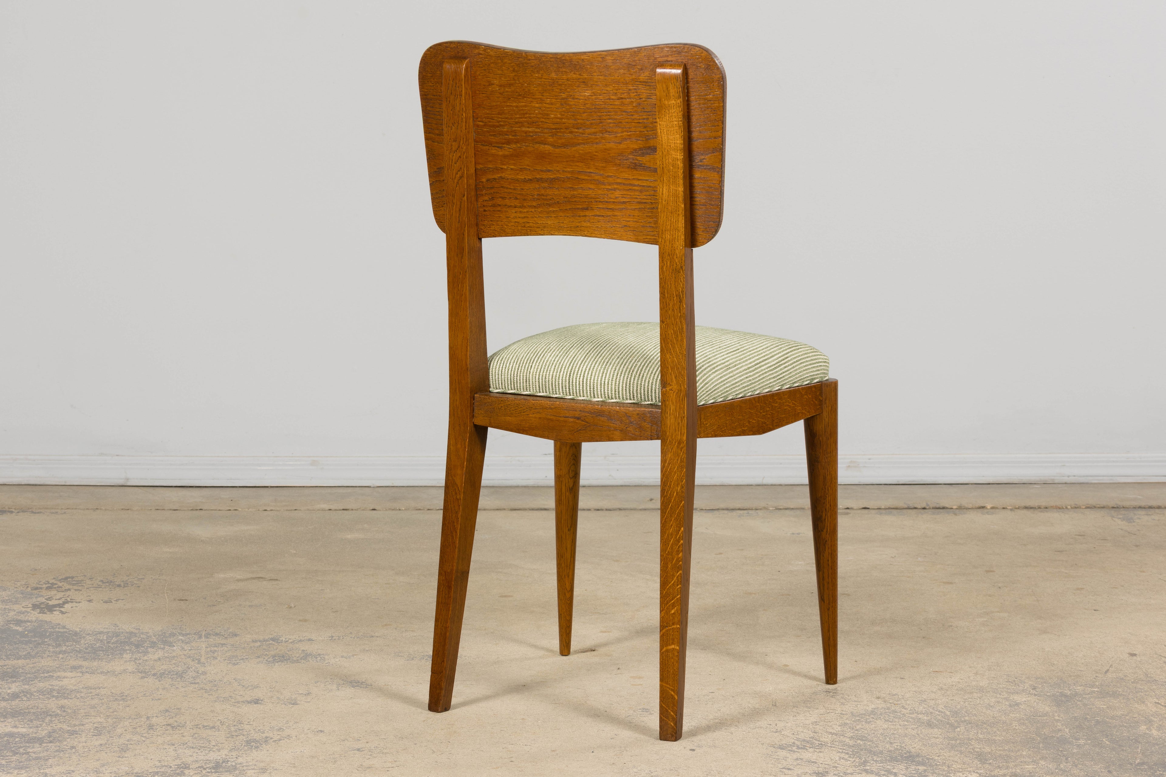 Set of Six French Art Deco Dining Chairs, Oak & Chenille, 1930s