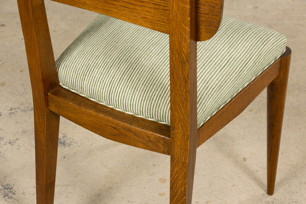 Set of Six French Art Deco Dining Chairs, Oak & Chenille, 1930s