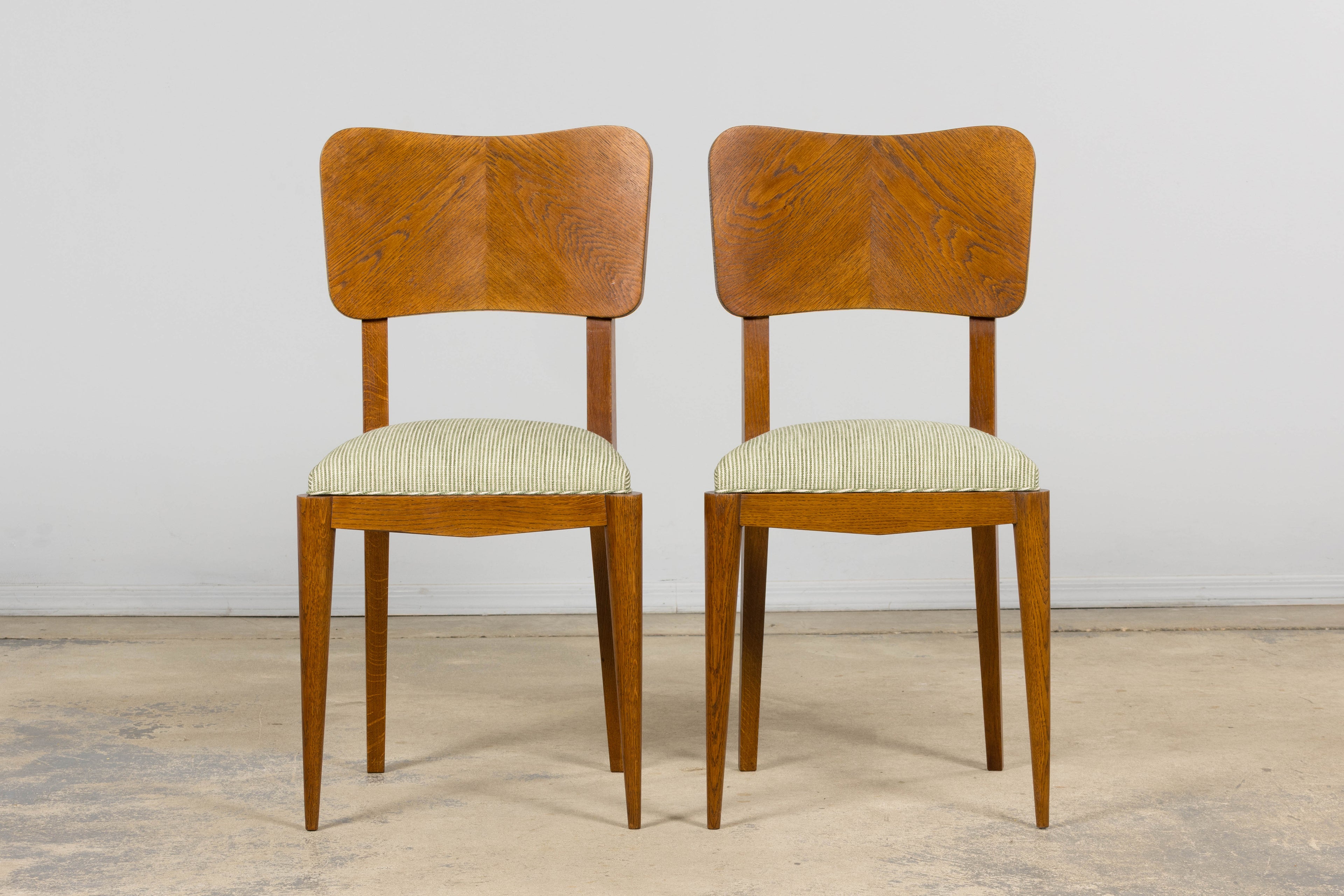 Set of Six French Art Deco Dining Chairs, Oak & Chenille, 1930s