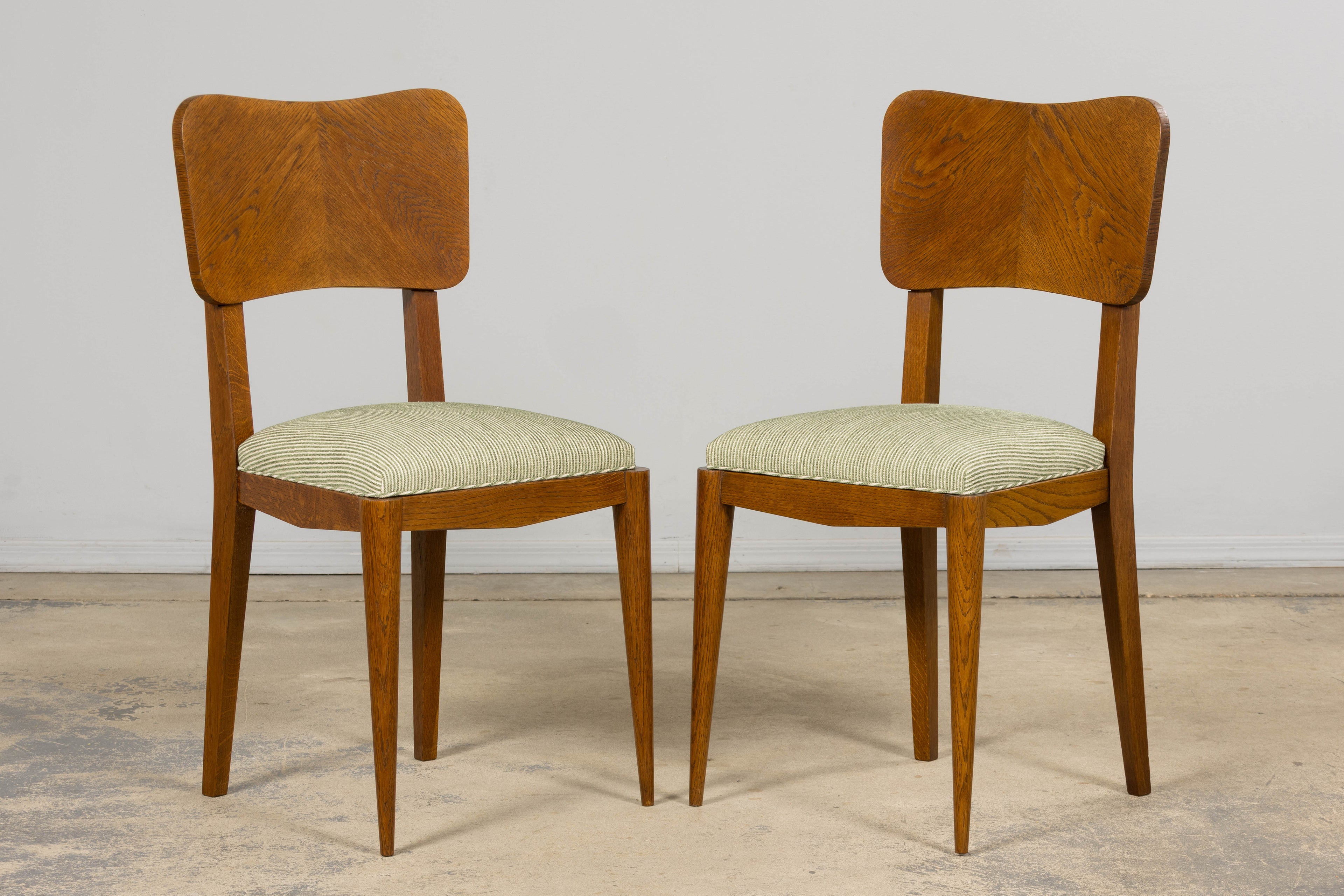Set of Six French Art Deco Dining Chairs, Oak & Chenille, 1930s