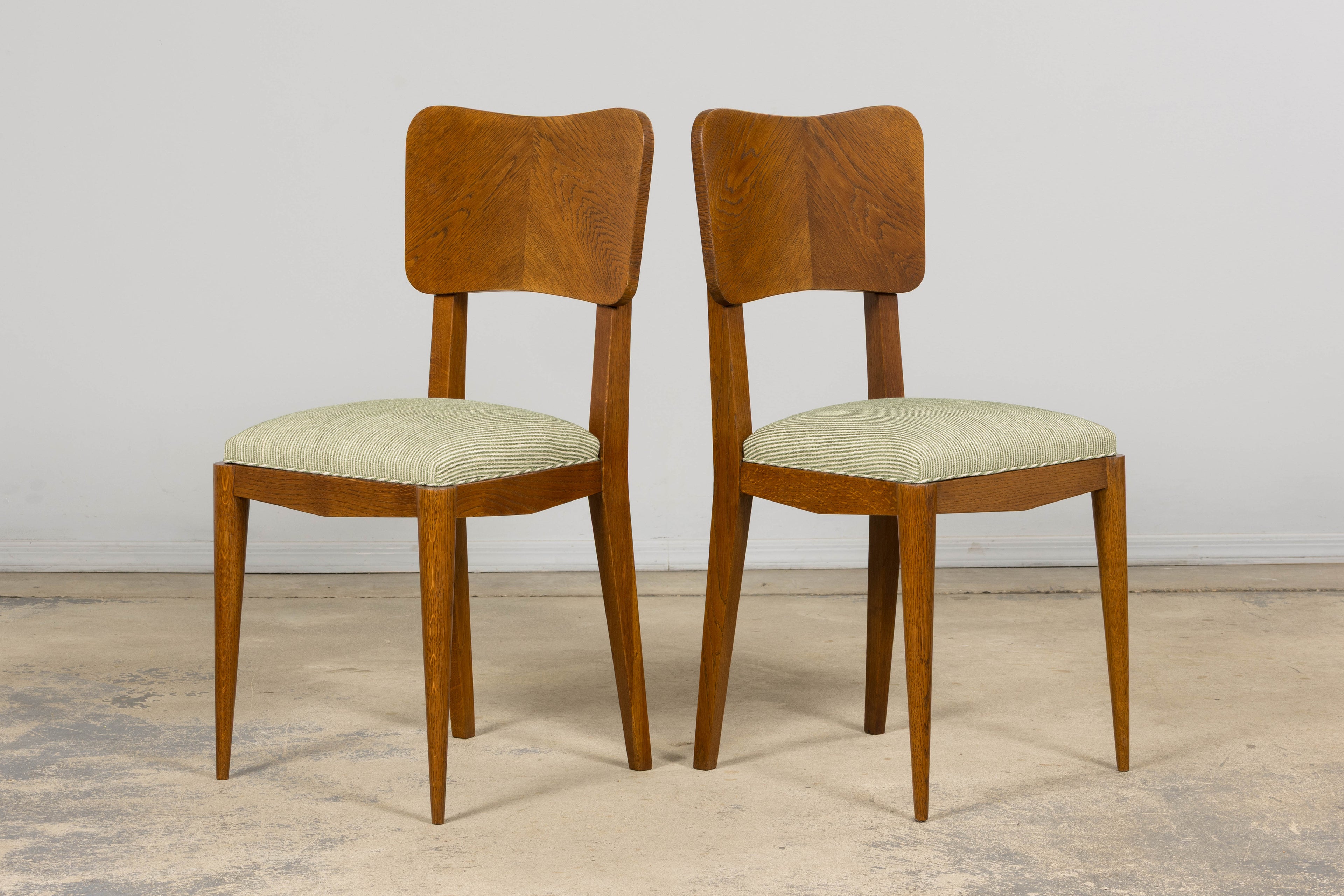 Set of Six French Art Deco Dining Chairs, Oak & Chenille, 1930s