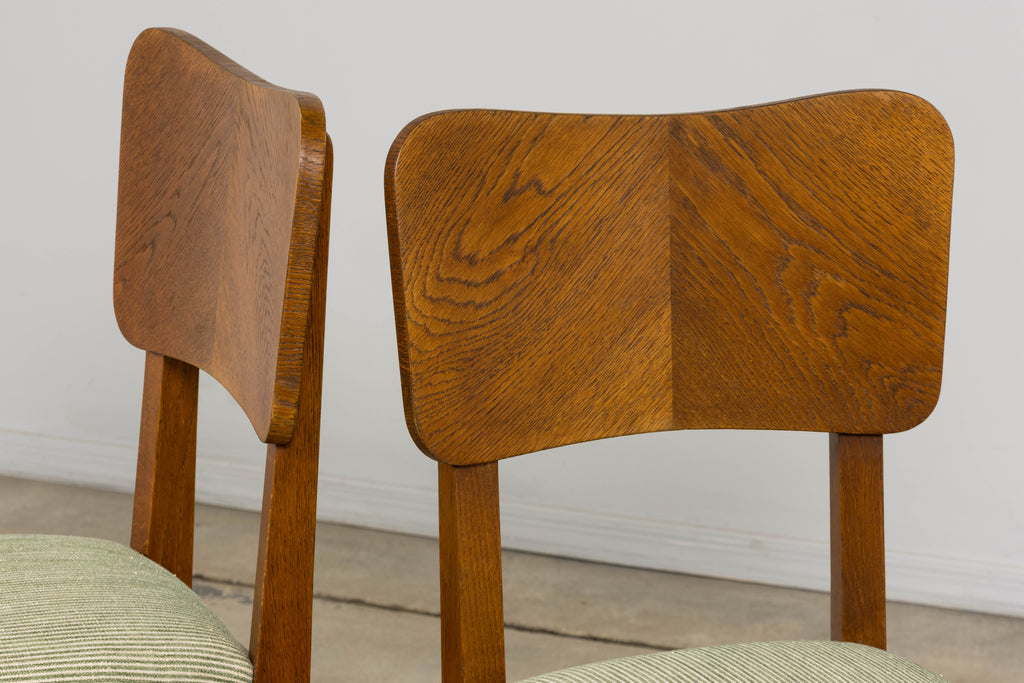 Set of Six French Art Deco Dining Chairs, Oak & Chenille, 1930s