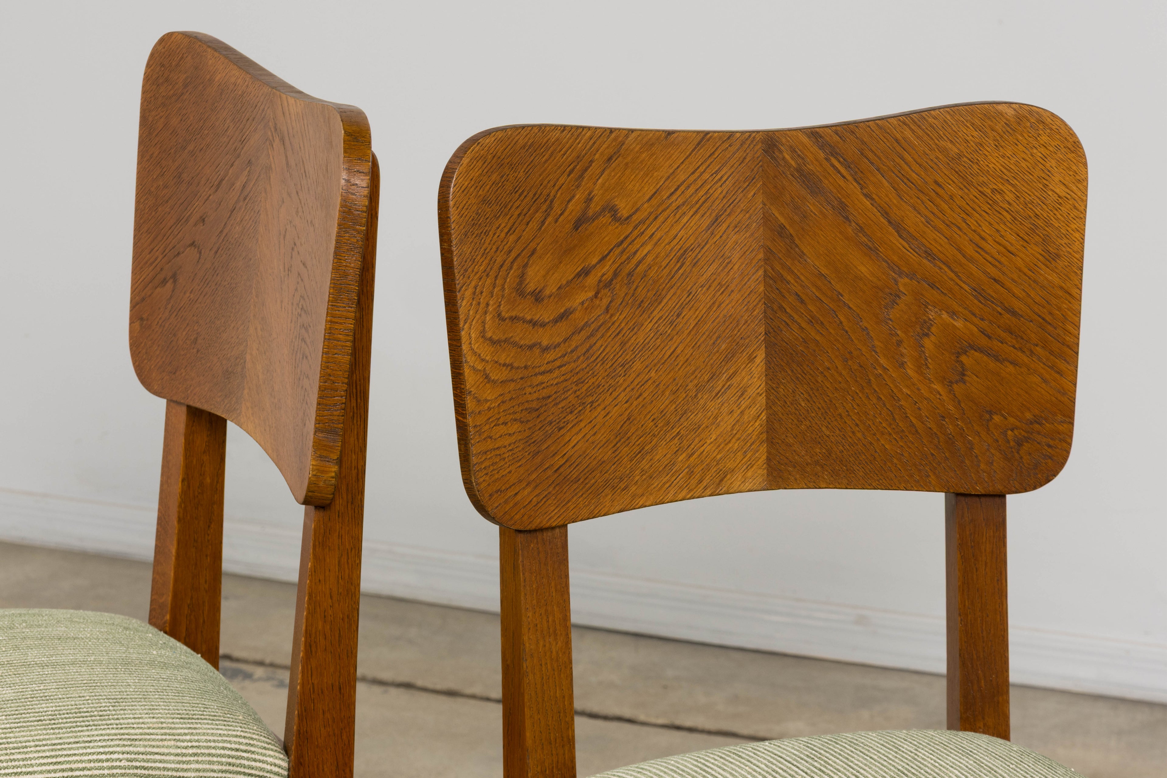Set of Six French Art Deco Dining Chairs, Oak & Chenille, 1930s