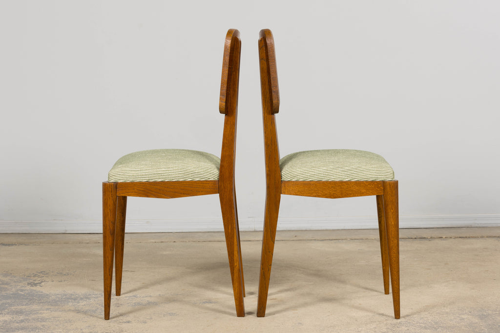 Set of Six French Art Deco Dining Chairs, Oak & Chenille, 1930s
