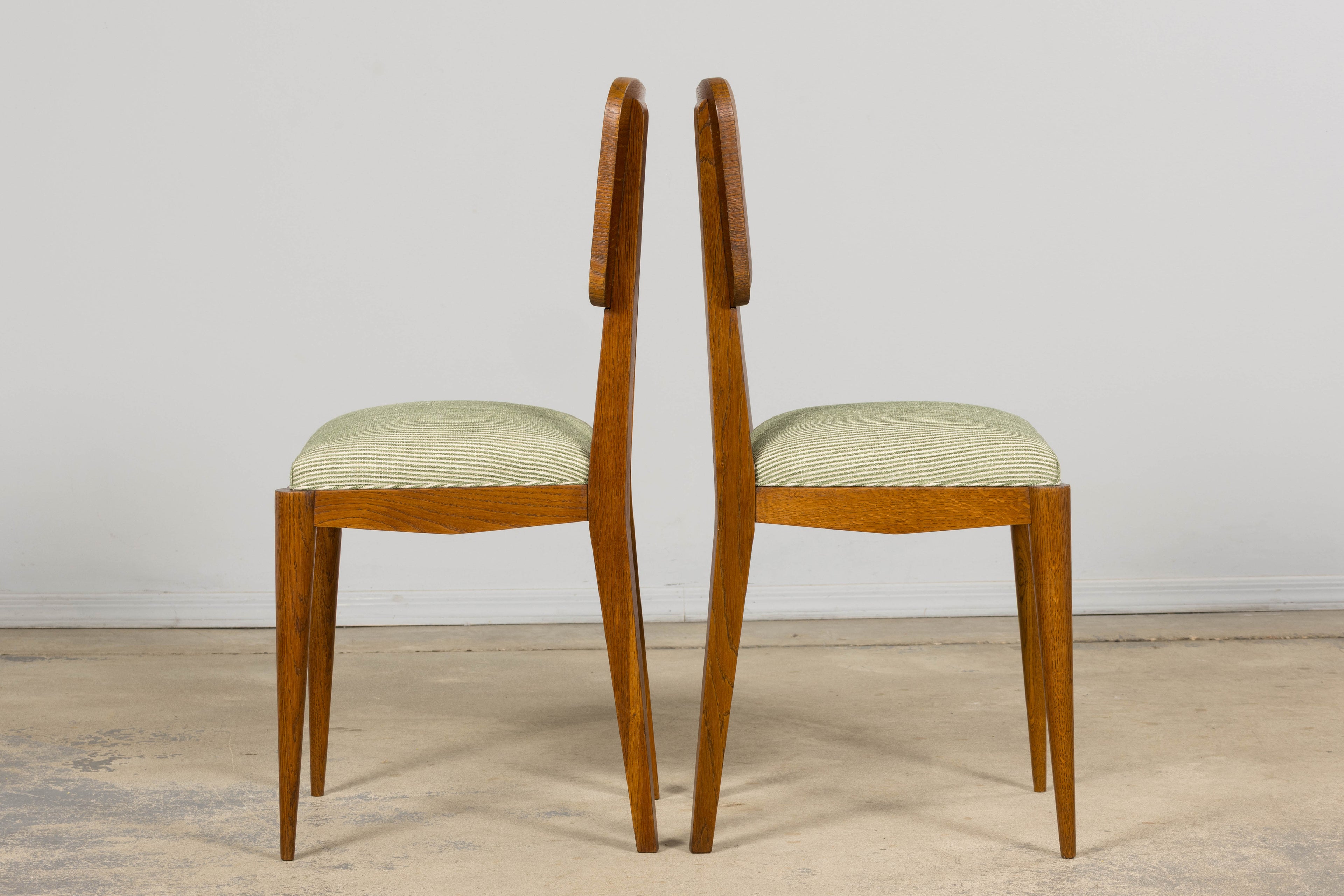 Set of Six French Art Deco Dining Chairs, Oak & Chenille, 1930s