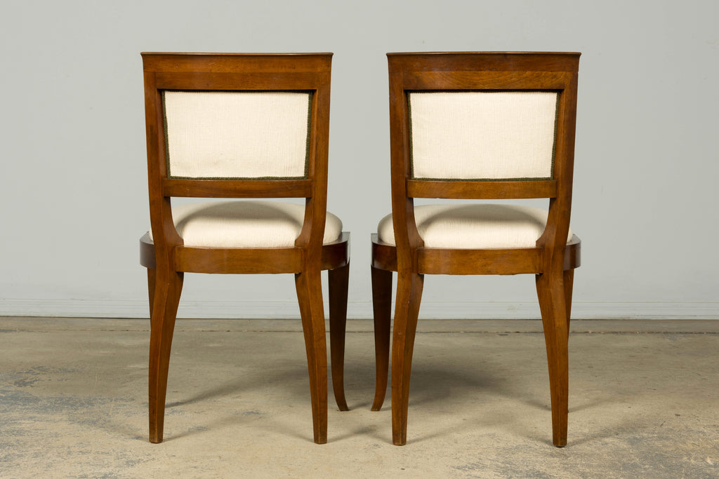 Set of 6 French Art Deco Walnut Dining Chairs in Ivory Ribbed Upholstery, 1930s