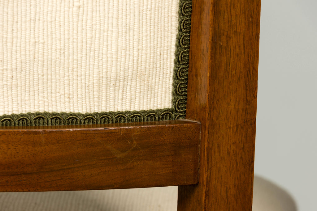 Set of 6 French Art Deco Walnut Dining Chairs in Ivory Ribbed Upholstery, 1930s