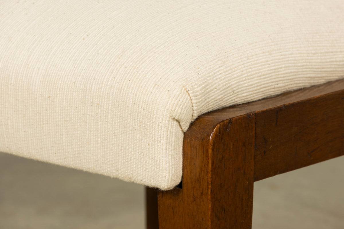 Set of 6 French Art Deco Walnut Dining Chairs in Ivory Ribbed Upholstery, 1930s
