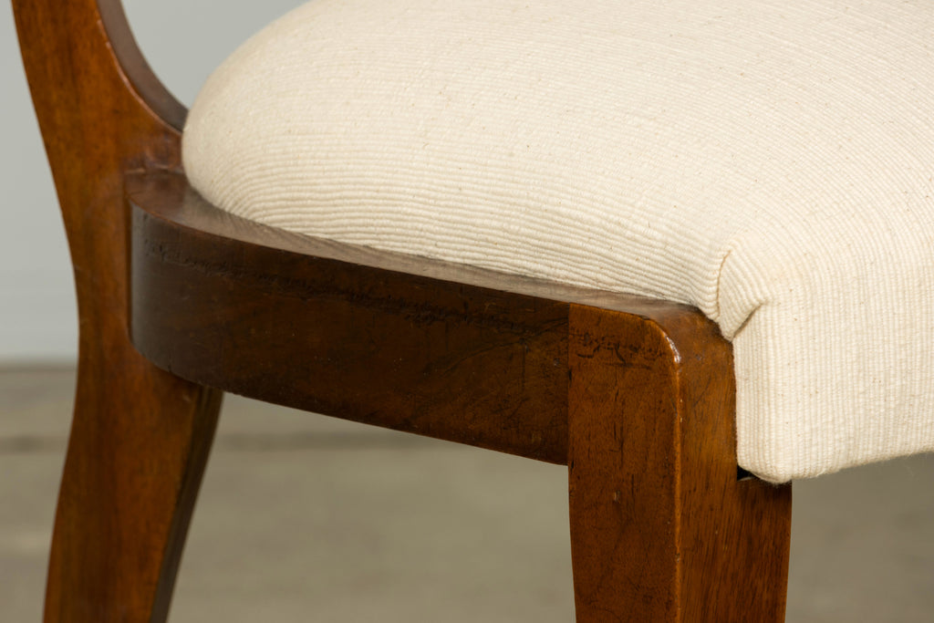 Set of 6 French Art Deco Walnut Dining Chairs in Ivory Ribbed Upholstery, 1930s