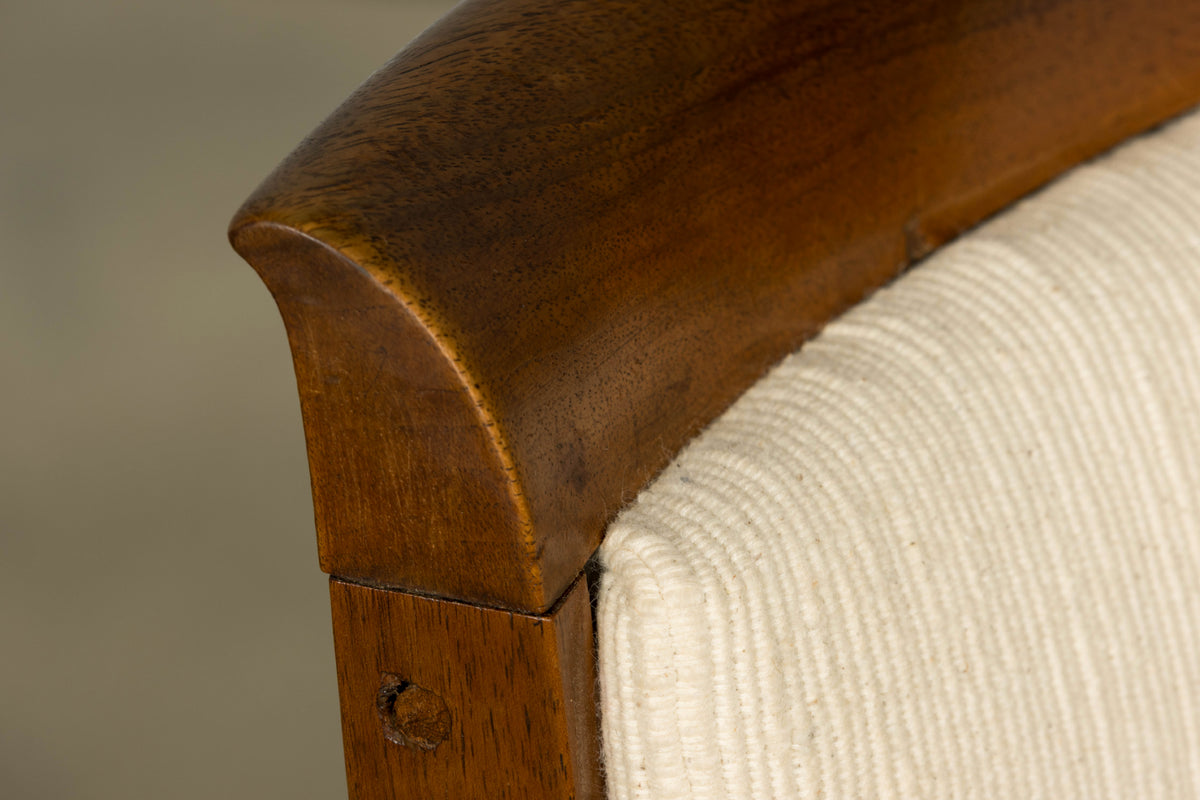 Set of 6 French Art Deco Walnut Dining Chairs in Ivory Ribbed Upholstery, 1930s