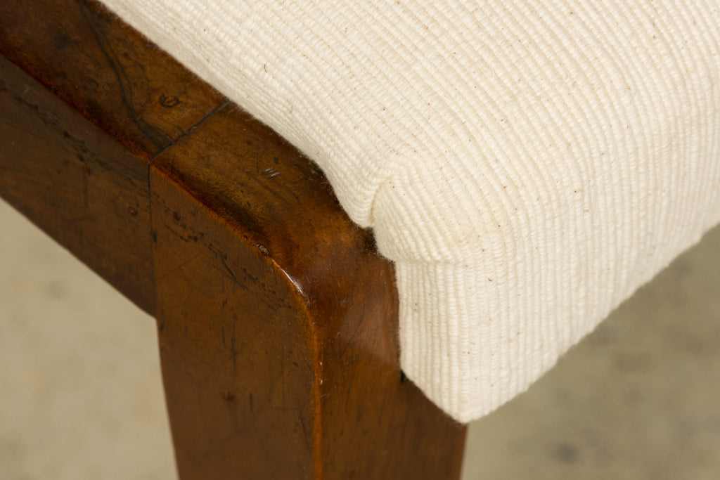 Set of 6 French Art Deco Walnut Dining Chairs in Ivory Ribbed Upholstery, 1930s
