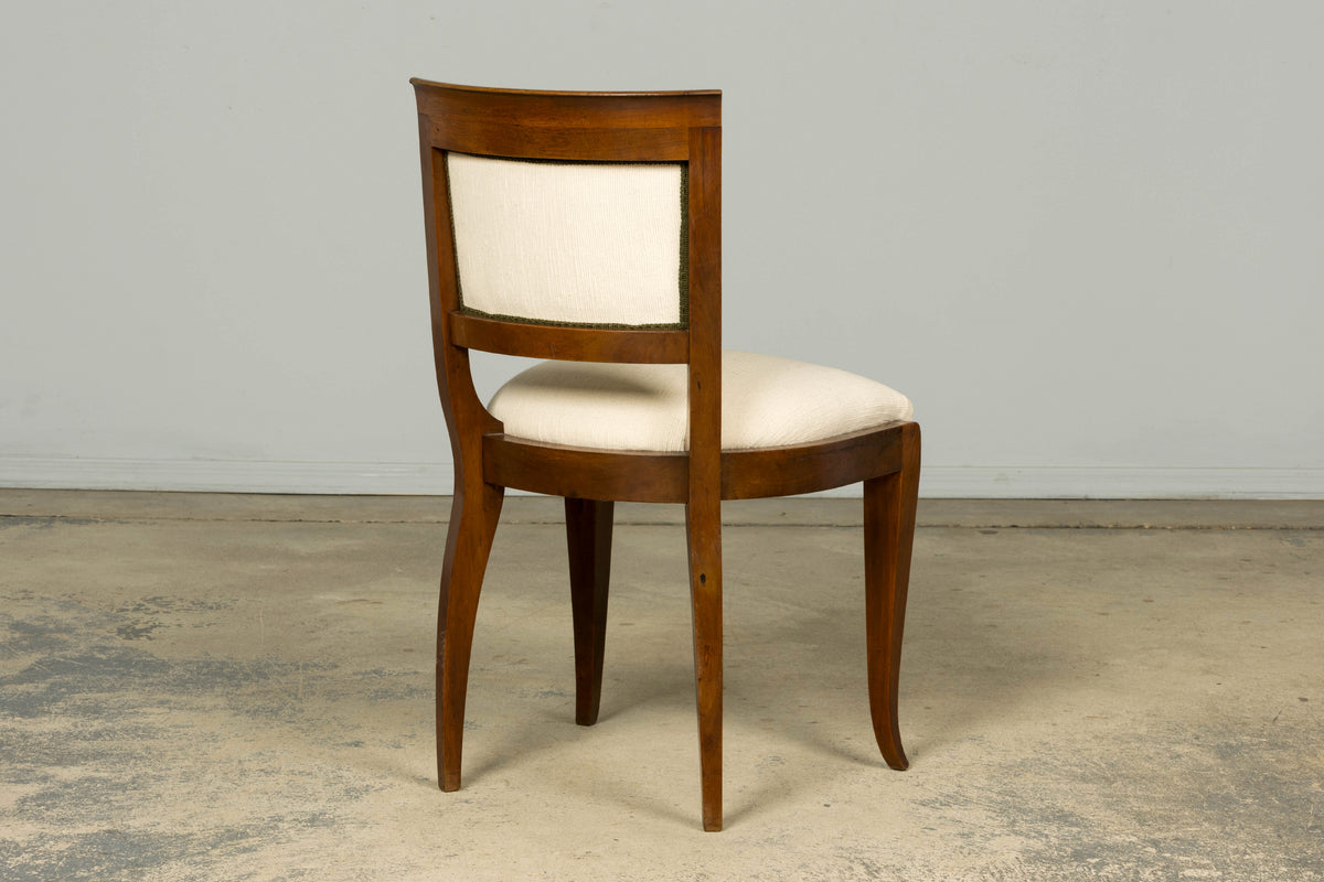 Set of 6 French Art Deco Walnut Dining Chairs in Ivory Ribbed Upholstery, 1930s