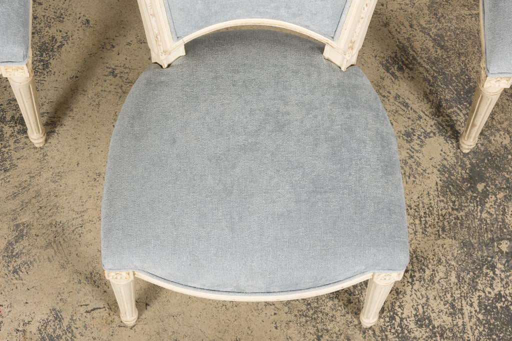 Set of 6 French Louis XVI Painted Dining Chairs in Dusty Blue, Early 20th Century
