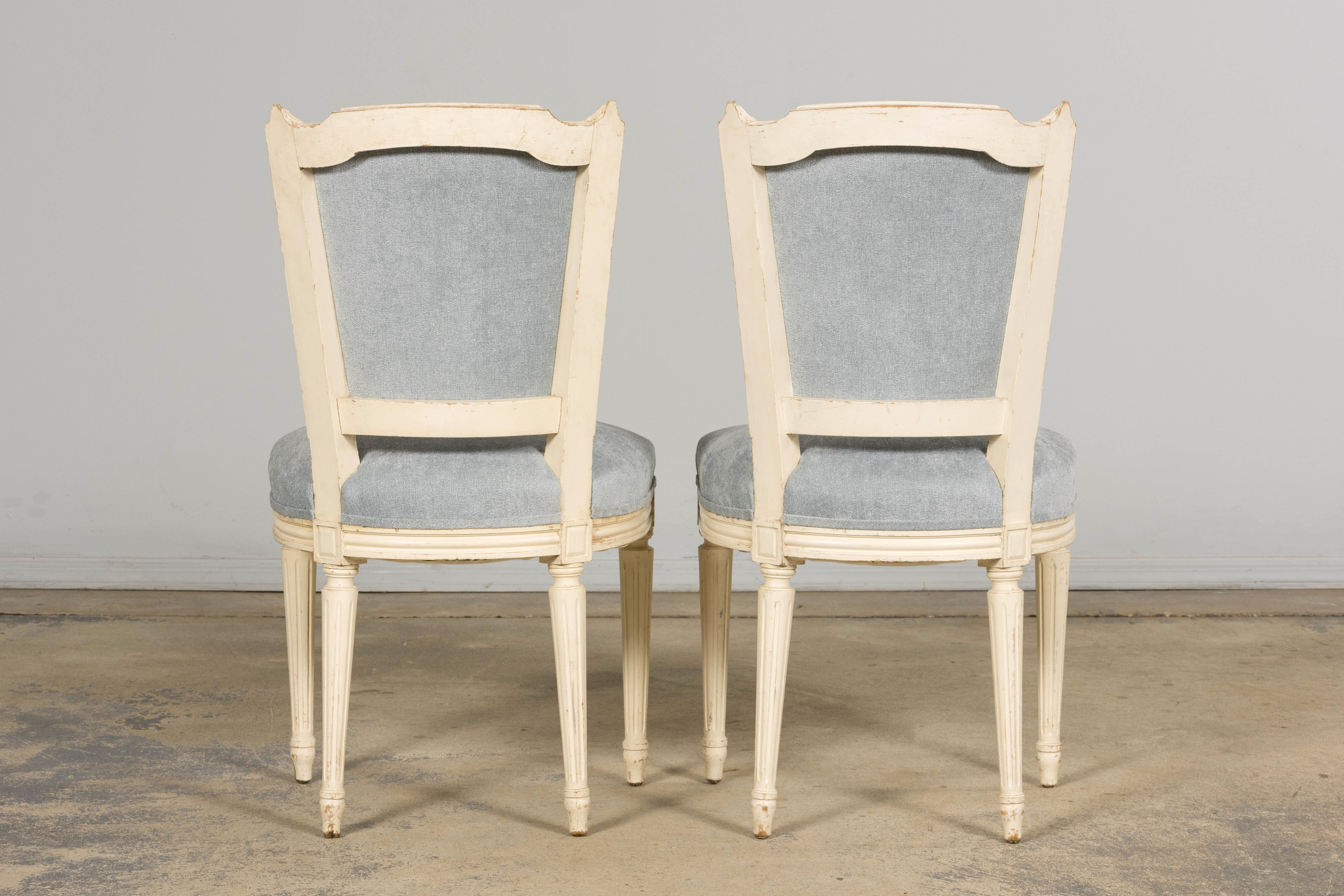 Set of 6 French Louis XVI Painted Dining Chairs in Dusty Blue, Early 20th Century
