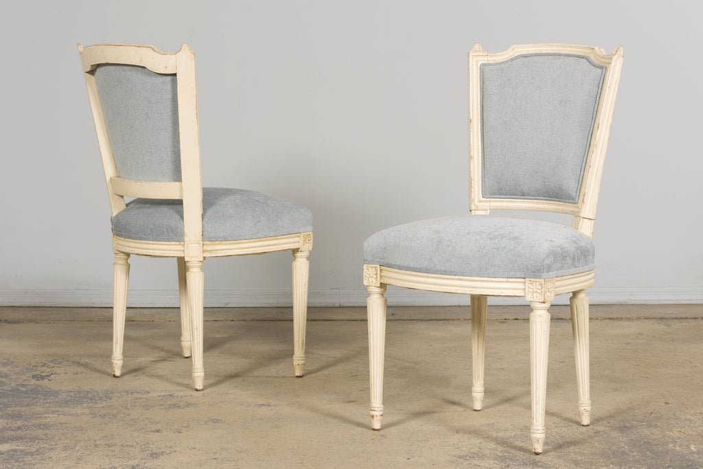 Set of 6 French Louis XVI Painted Dining Chairs in Dusty Blue, Early 20th Century