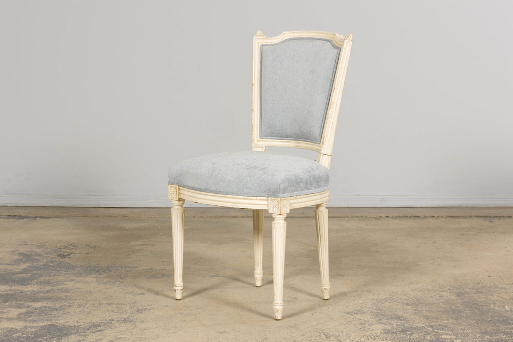 Set of 6 French Louis XVI Painted Dining Chairs in Dusty Blue, Early 20th Century